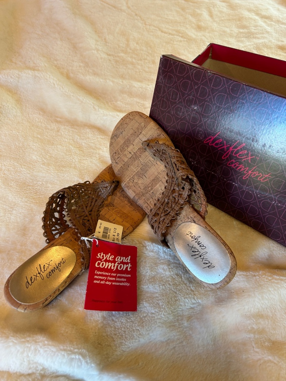 dexflex comfort Woven Cork Slide Sandals in Brown